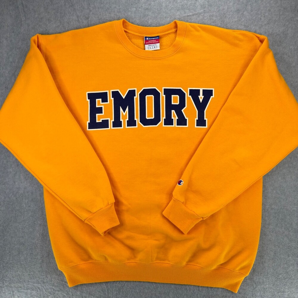 Champion Emory University Crewneck Sweatshirt Mens L Yellow College Spellout vgt